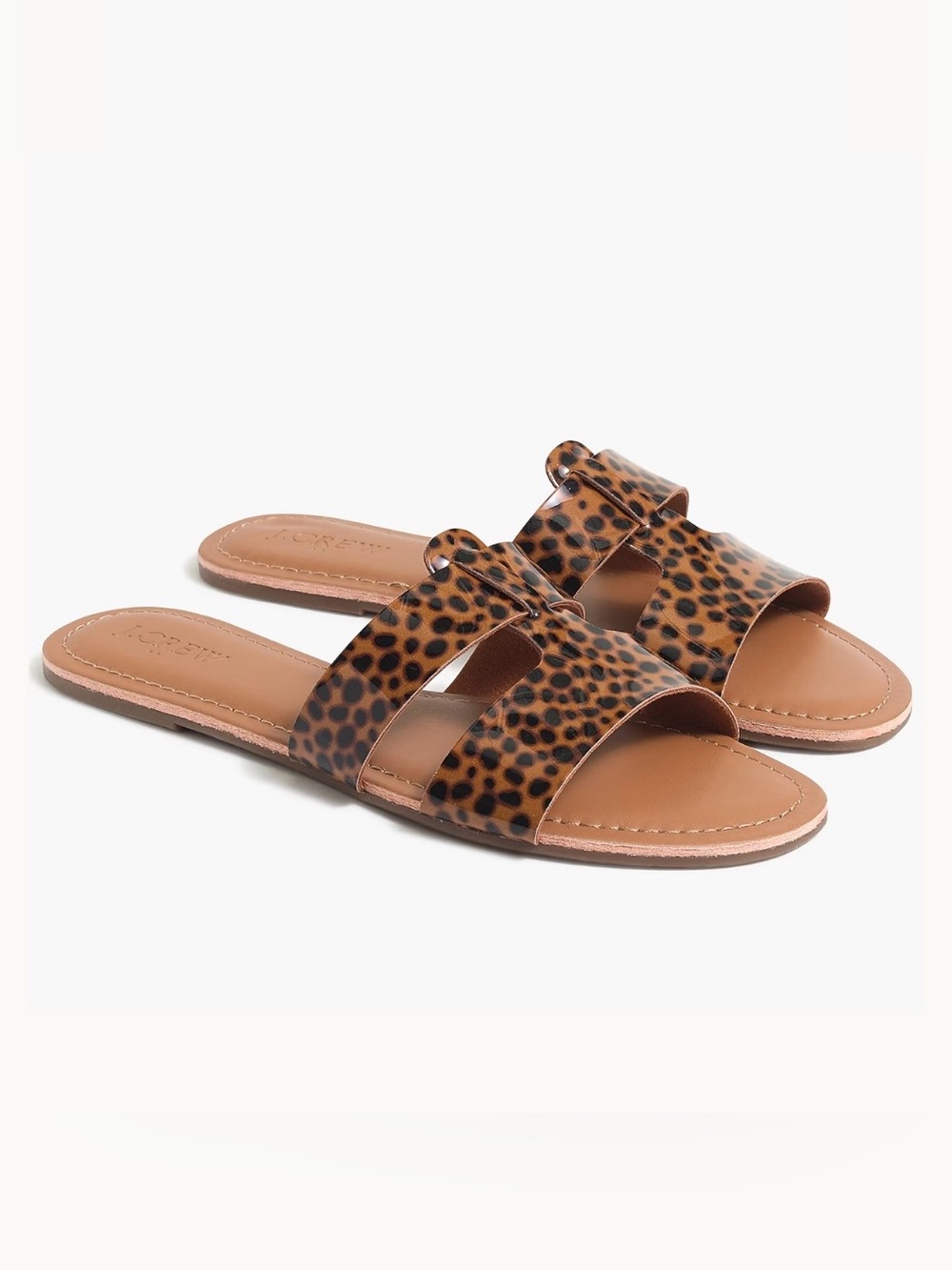 J. Crew Tan/Black Leopard Print Slide Sandals, NWOT, Sz 7